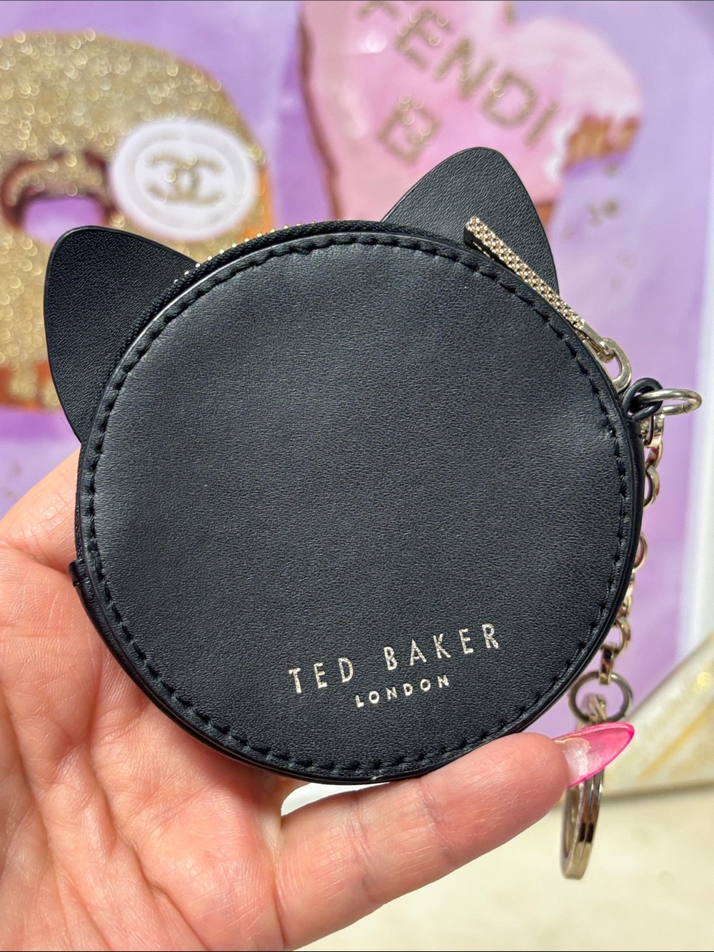 Ted Baker London "Murphyy" dog-faced leather coin purse with keychain - Picture 4 of 6